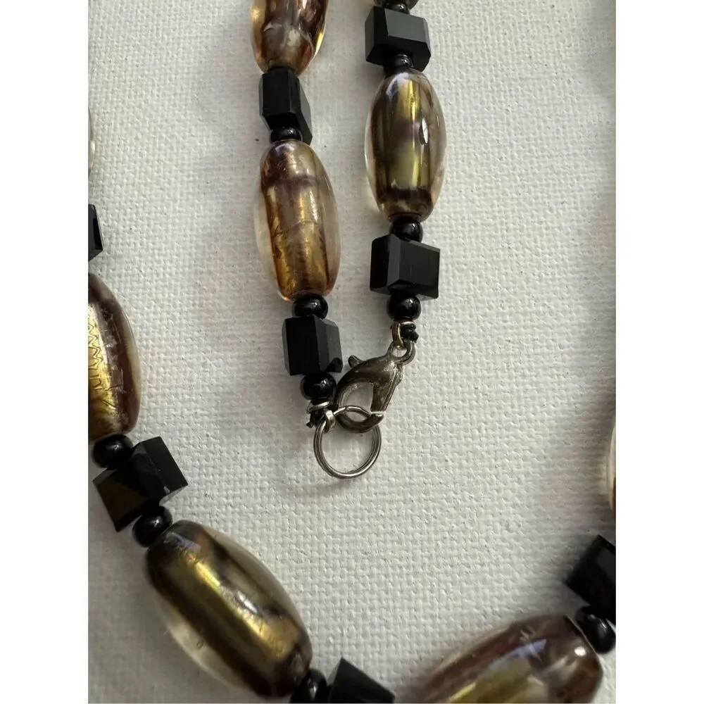 Y2K Vintage Womens Black & Brown Beaded Ombré Long Matinee Rope Necklace‎ 90's